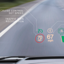 Head-Up Display (HUD) projects key driving information onto a small area of the windscreen.