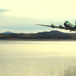 A DC4 drops a bouncing bomb in the reconstructed Dambusters operation.