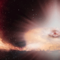 An artist’s impression of a Type Ia supernova – the explosion of a white dwarf locked in a binary system with a companion star.