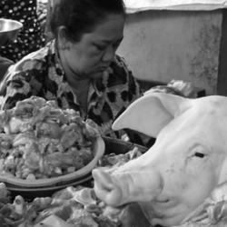 Pigs head at market in Vietnam