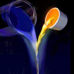 Mixing light with dye molecules, trapped in golden gaps