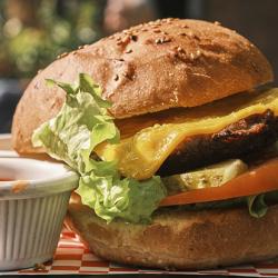 Fast food meal of burger and fries