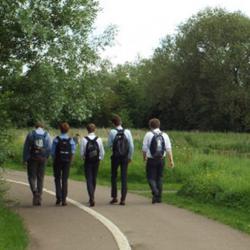 Five lads walk home from school through Myton Fields, Warwick