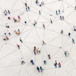 Aerial view of crowd connected by lines