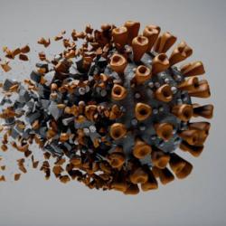 A 3d animation of the COVID-19 Virus or Coronavirus being broken apart