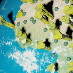 3d digital image corona virus on planet Earth in Africa