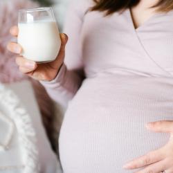 Pregnant women drinking a glass of milk.