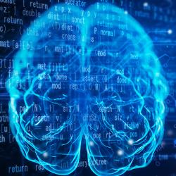 Brain on molecular structure, circuitry, and programming code background