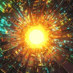 Digital generated image of abstract glowing tech data tunnel 