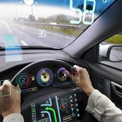 Head up display of traffic information and weather as seen by the driver