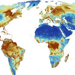 Map showing global areas of importance for terrestrial biodiversity, carbon and water