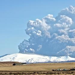 Clouds of ash rising up from the Eyjafjallajökull eruption in 2010