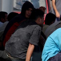 Migrants arriving on the island of Lampedusa. 
