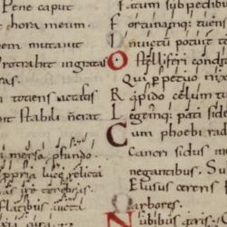 Detail from the Cambridge Songs manuscript leaf that was stolen from and then recovered by Cambridge University Library.