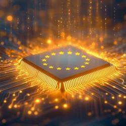 A silicon chip with the EU flag printed on it