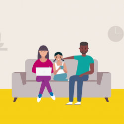 Graphic of family sitting on sofa