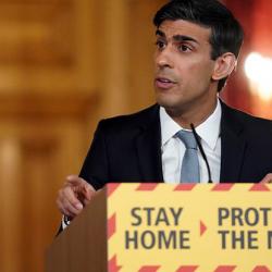 UK Chancellor Rishi Sunak at a Covid-19 press conference. Sunak is credited with instigating the UK's 'furlough' job retention scheme. 