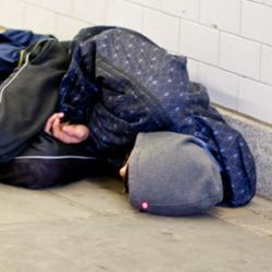 Homeless man in tunnel