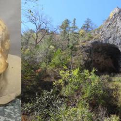 Right: Exterior of Devil’s Gate, the cave in the Primorye region near the far eastern coast of Russia. Left: One of the skulls found in the Devil’s Gate cave from which ancient DNA used in the study was extracted. 