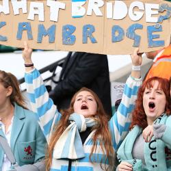 Cambridge fans cheering Varsity Rugby.
