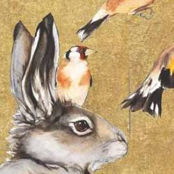 Rabbit and birds painting.