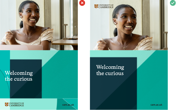 Comparison of two artwork files; one showing how to correctly use the visual language asset and another showing how to use it incorrectly.