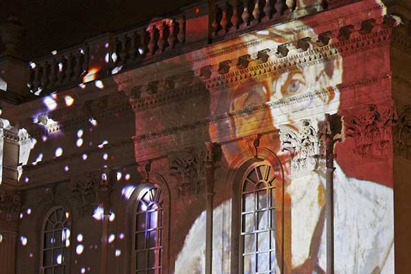 Projection of Stephen Hawking on the Senate House