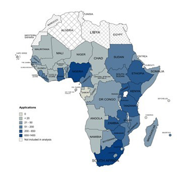 Student admissions for each country in sub-Saharan Africa.