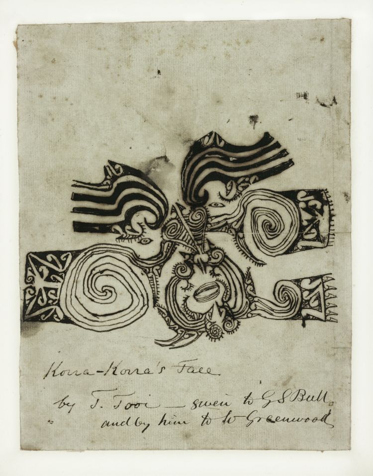 A drawing of a tattoo sketched by one of the earliest Māori visitors to Britain