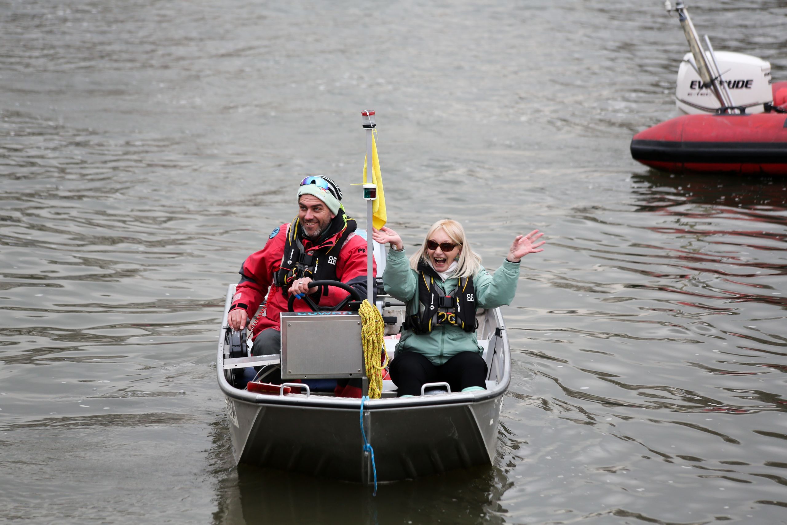 Patrick Ryan, Assistant CUWBC Coach and Pat Marsh in the launch following ‘Blondie’      