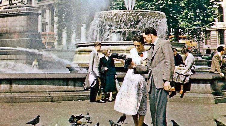 Trafalgar Square, London, in the 1950s.Courtesy of Leonard Bentley under a CC license.