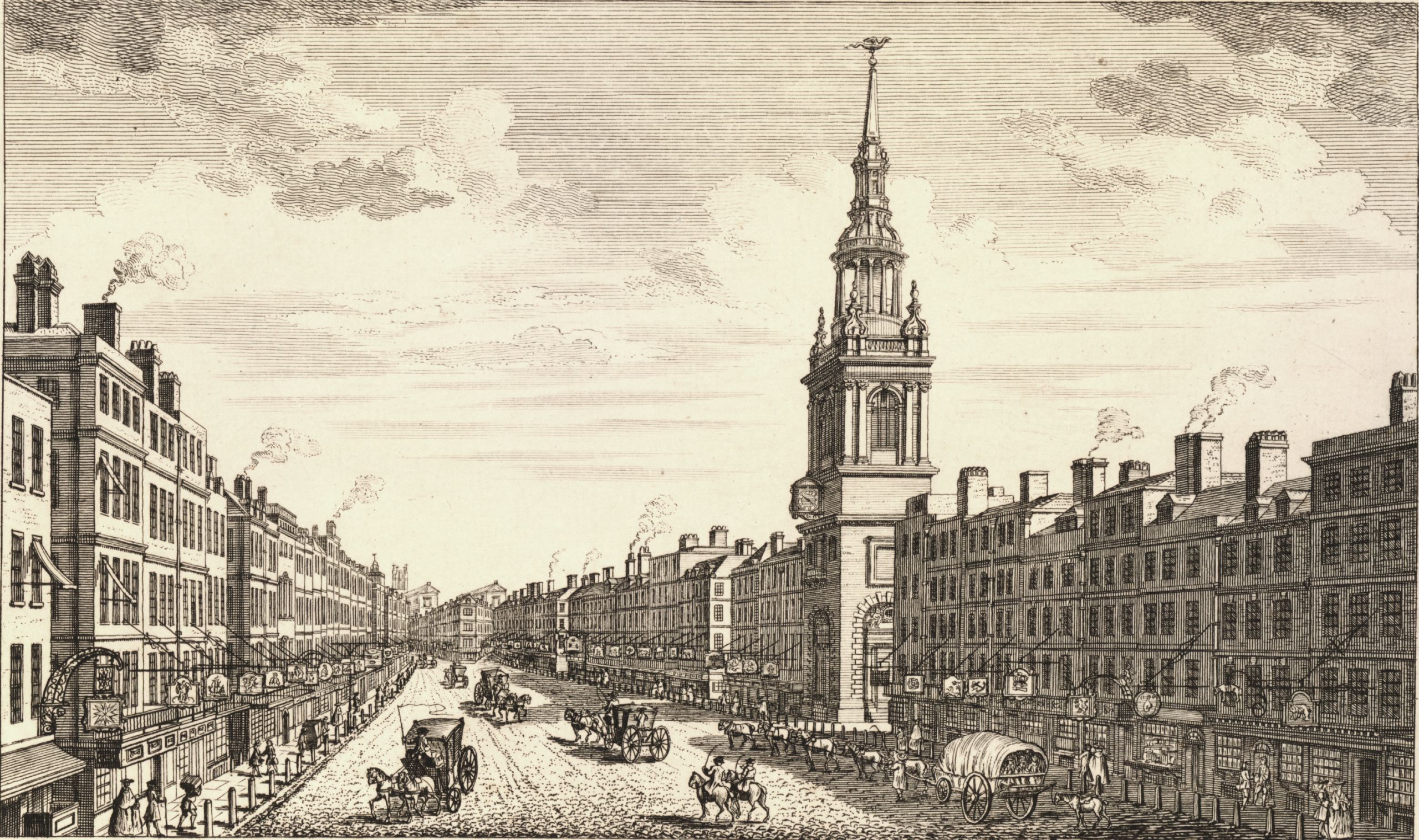 A view of the church of St Mary le Bow in Cheapside, 1752. © The Trustees of the British Museum