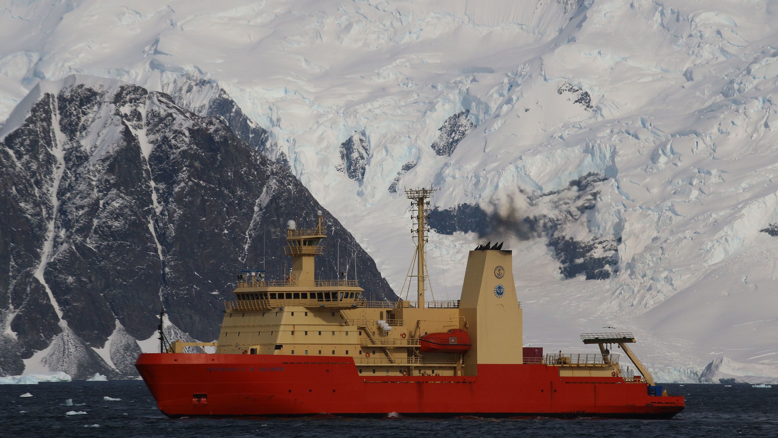 US ship 'Palmer' at Antarctica. Credit Lloyd Peck