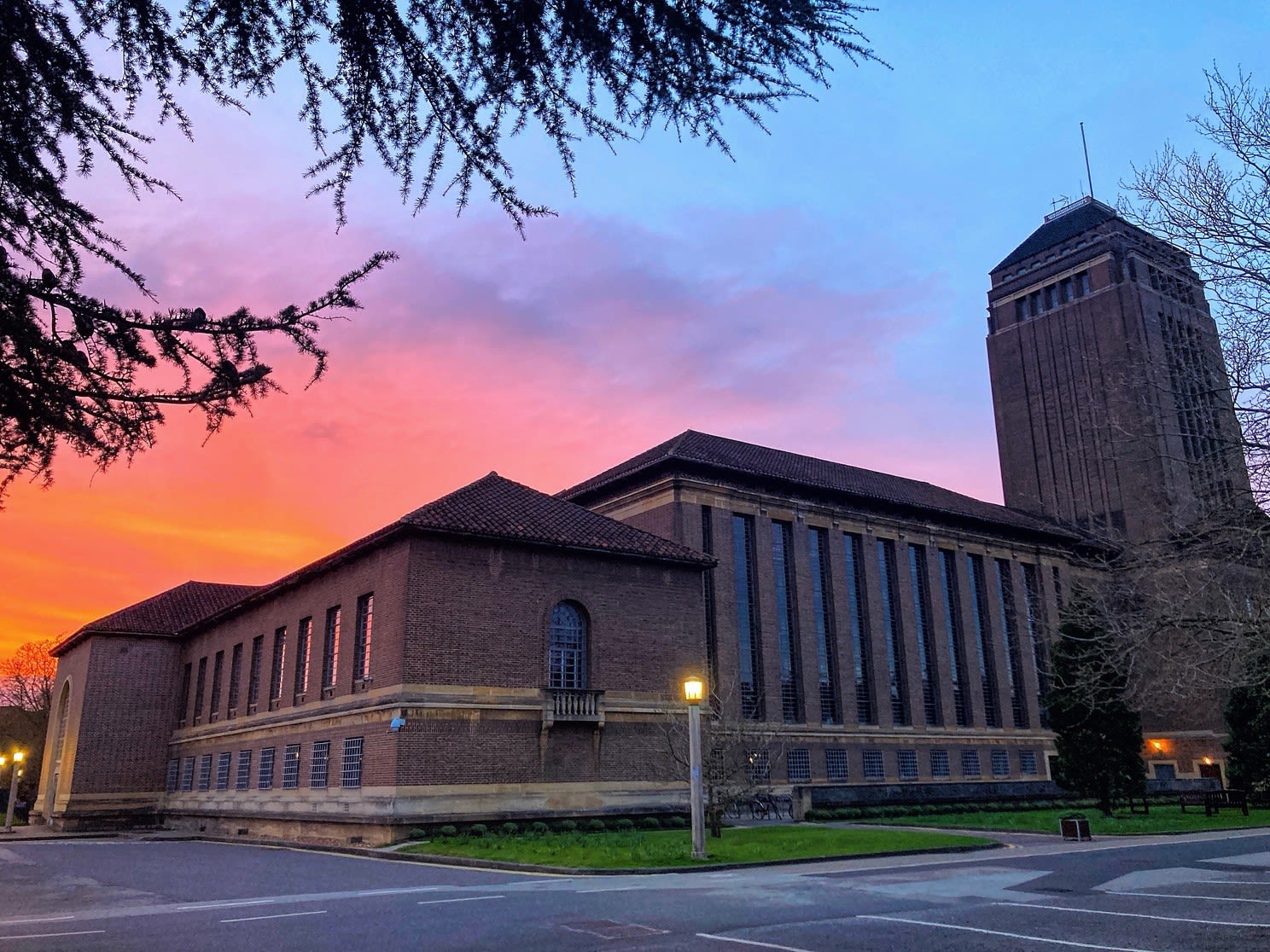Cambridge University Library by sunset.