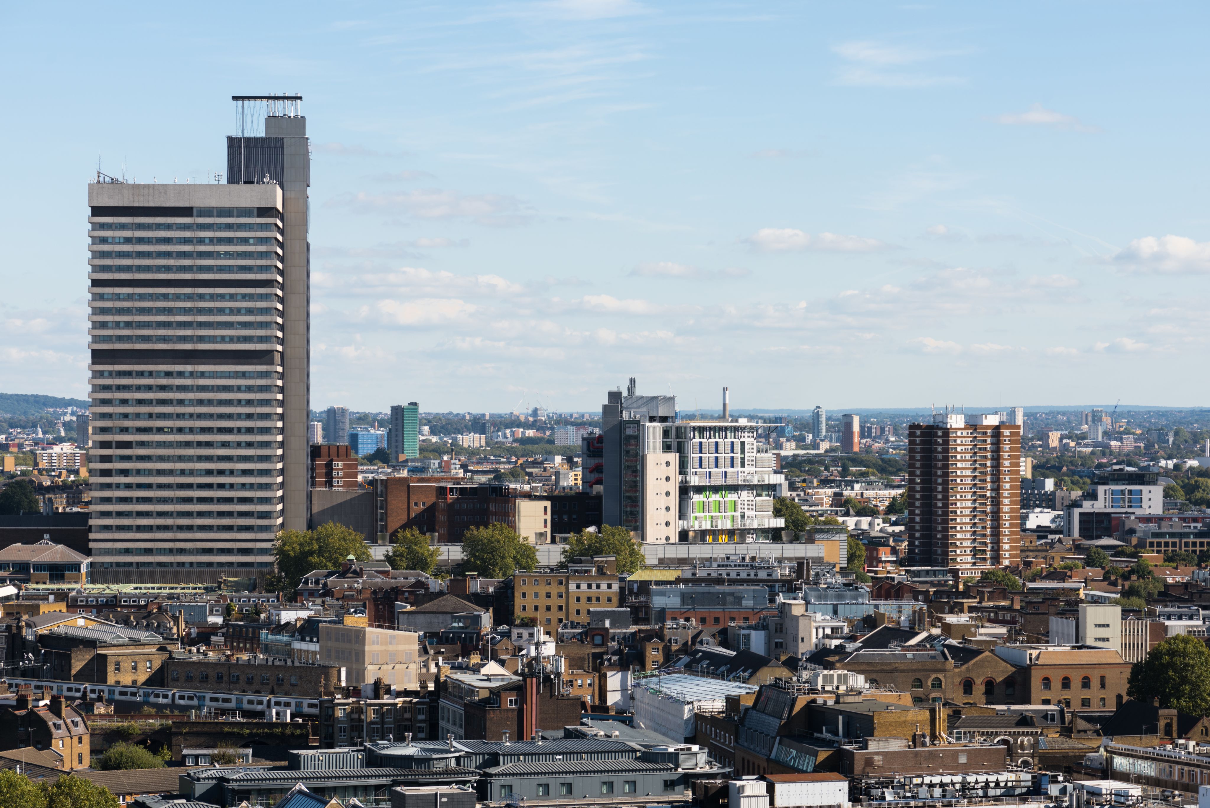 Rooftop view across Southwark, including Guy's Hospital, London.