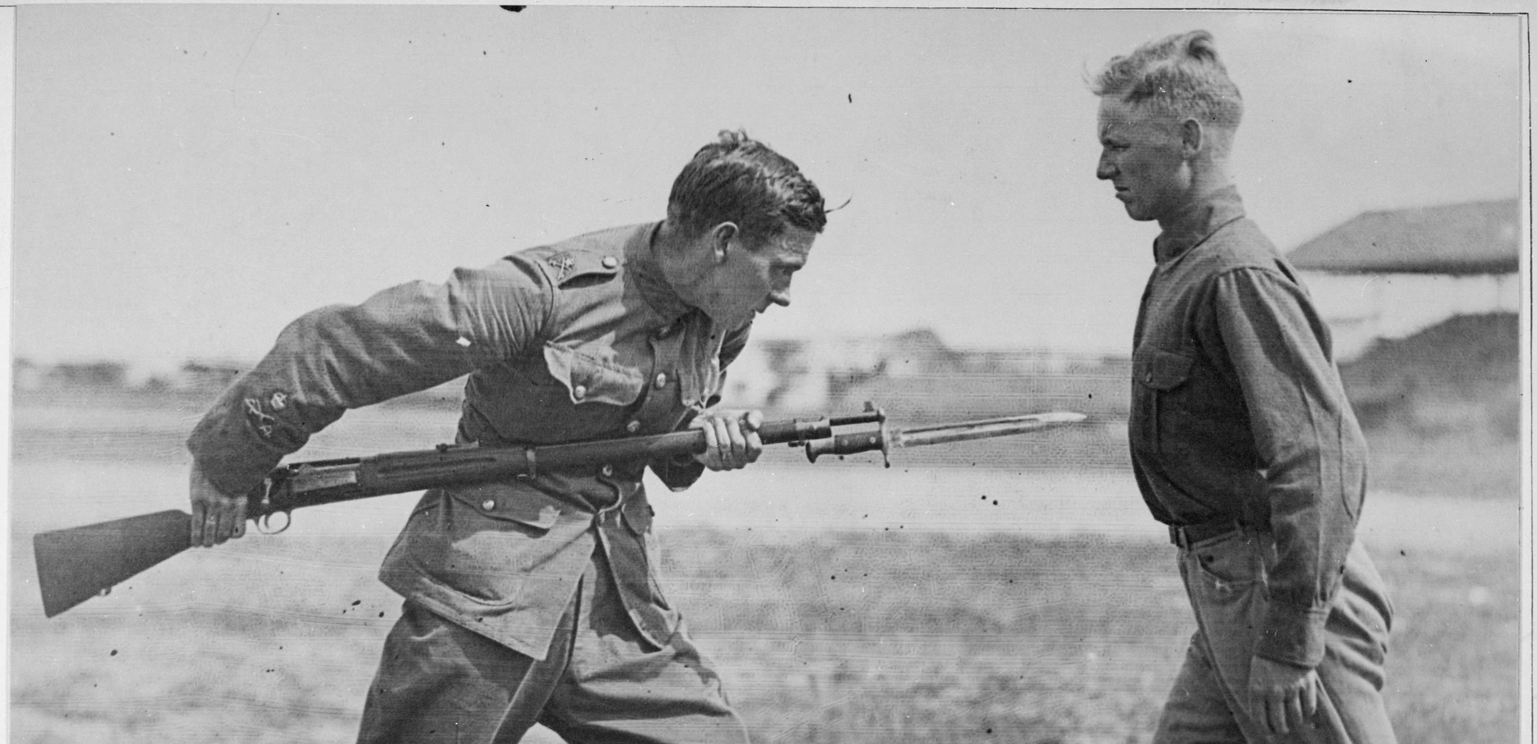 Bayonet fighting instruction led by an English Sergeant Major at Camp Dick,_Texas, USA (c.1917-18)