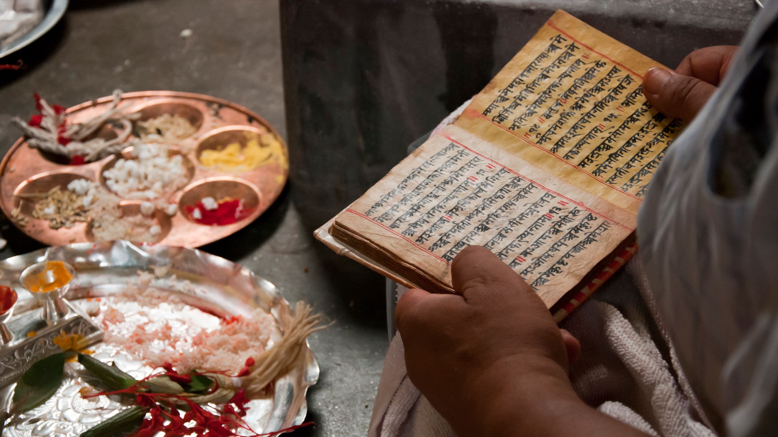 Priest reading Hindu scripts
