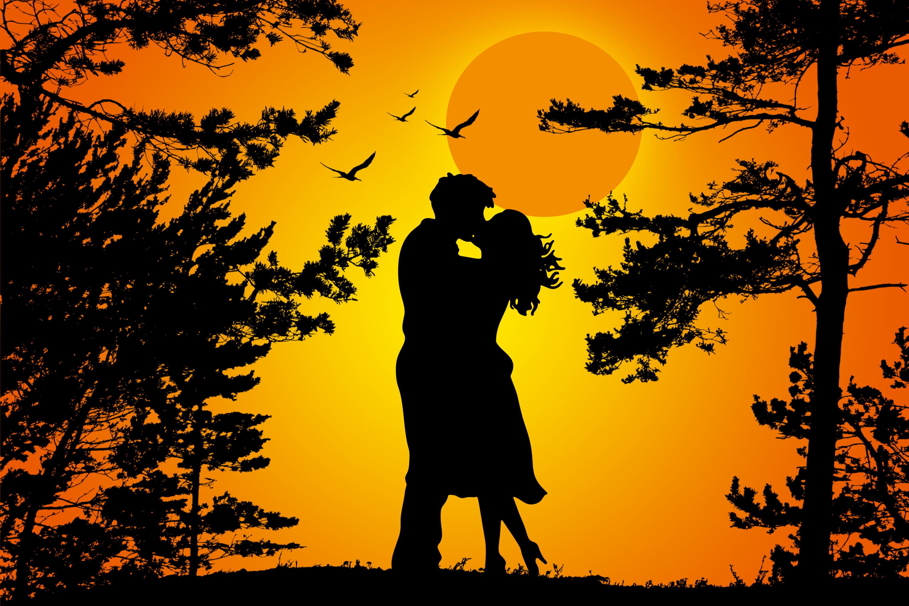 Illustration of lovers at sunset
