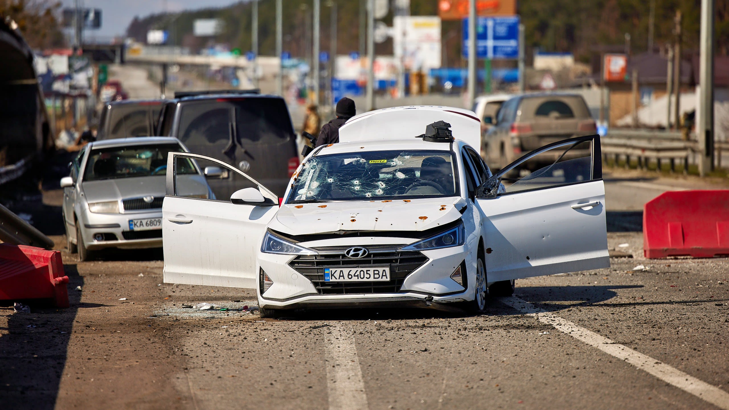 Destroyed cars in Bucha, Ukraine