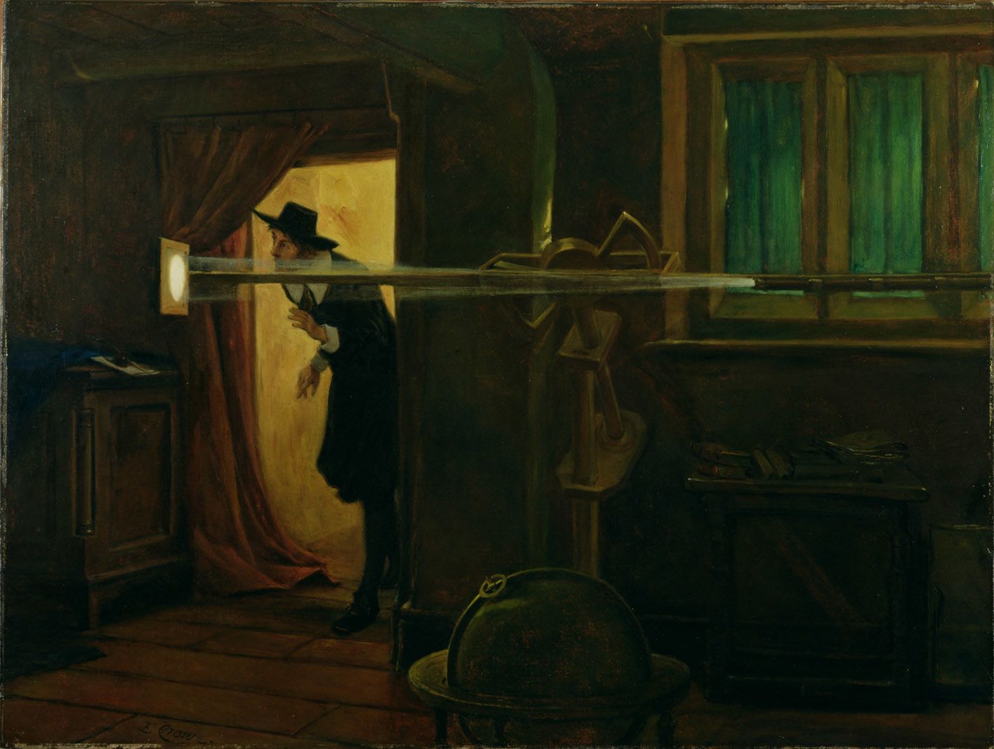 Romanticised Victorian painting of Jeremiah Horrocks observing the 1639 transit of Venus (The Founder of English Astronomy by Eyre Crowe, 1891)