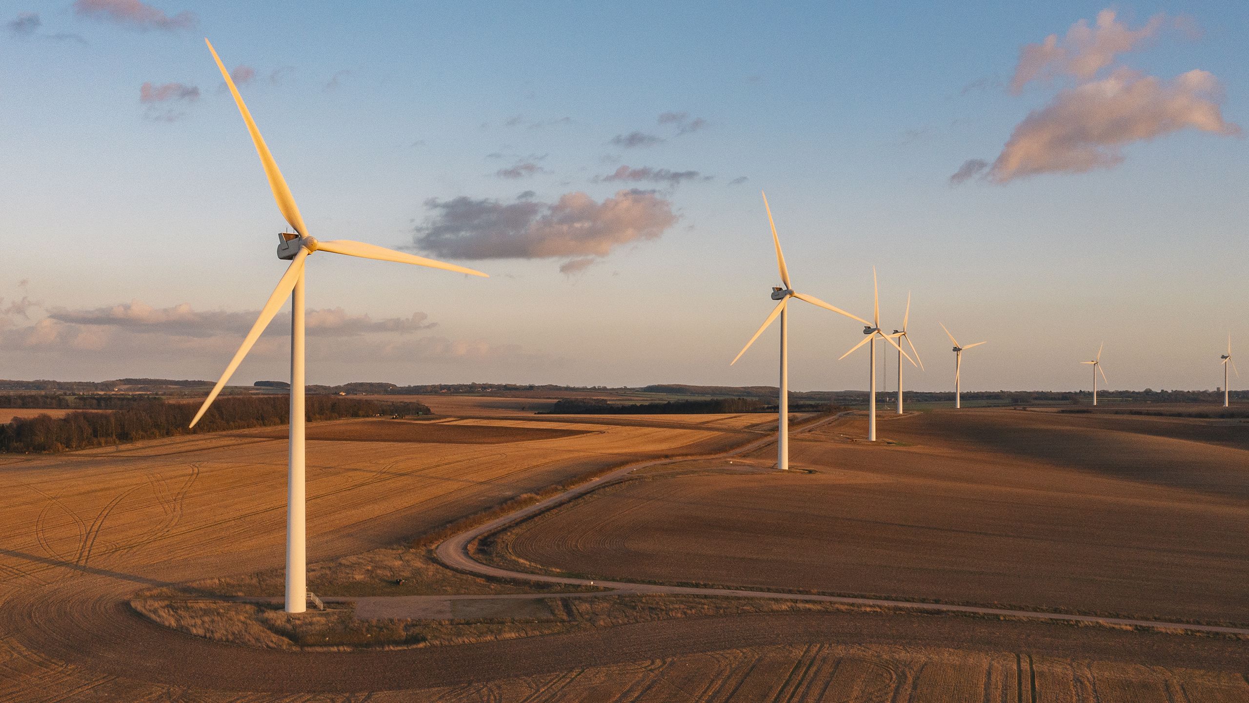 View of wind farm taken from a drone