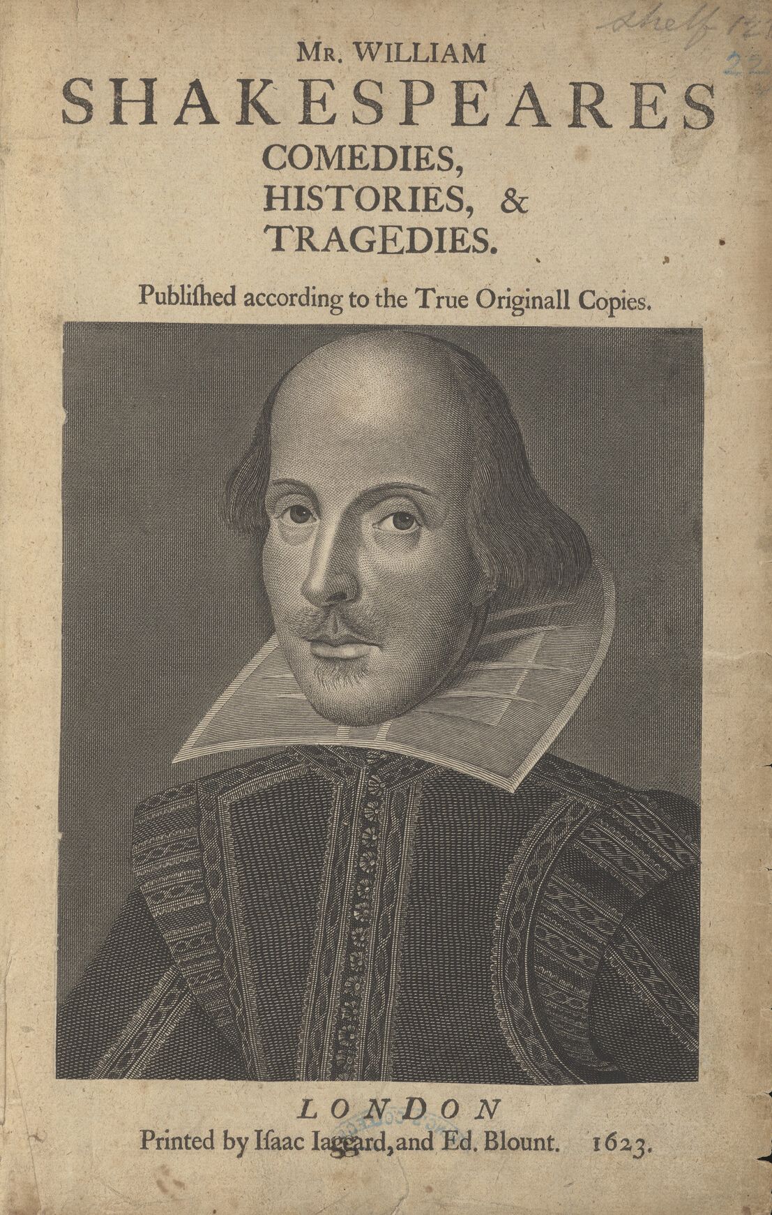 Front title page of King's College Library's copy of Shakespeare's First Folio