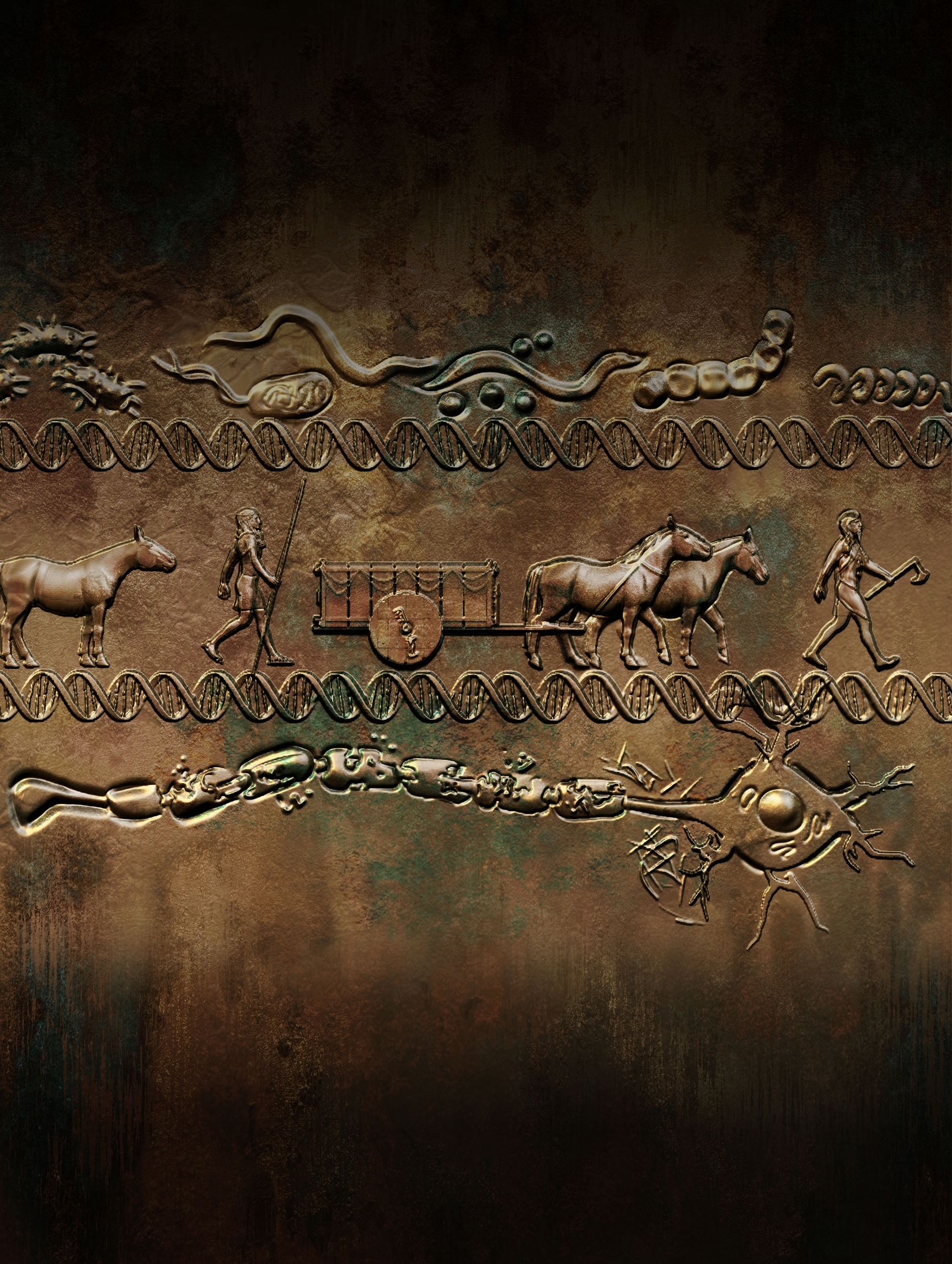 Yamnaya Bronze Relief. Evolution to cope with pathogen pressures in the Bronze Age impacts genetic risk for multiple sclerosis today. Credit SayoStudio.