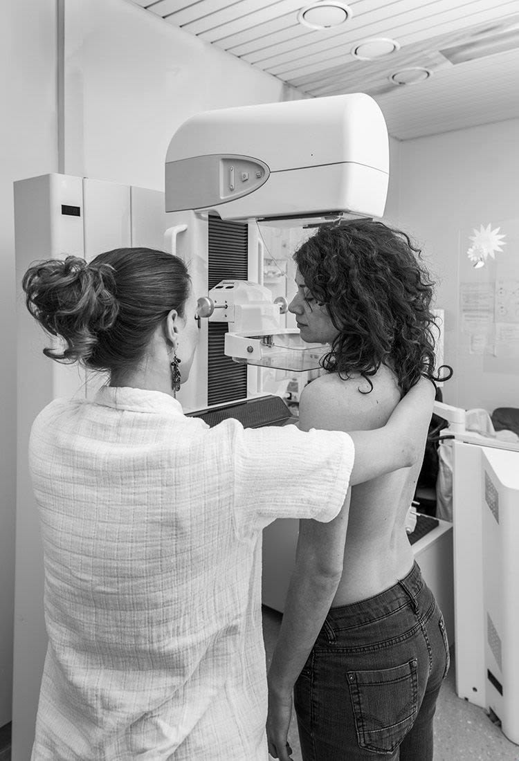 Young breast cancer patient undergoing a mammogram