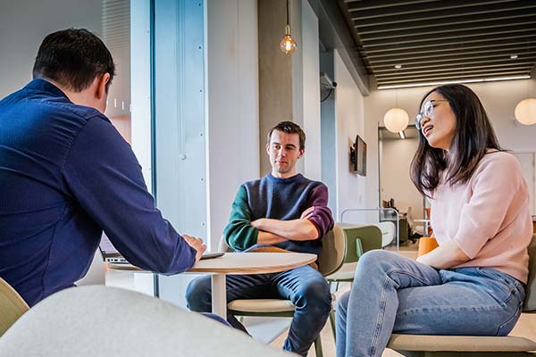 Students at the University's West Hub building