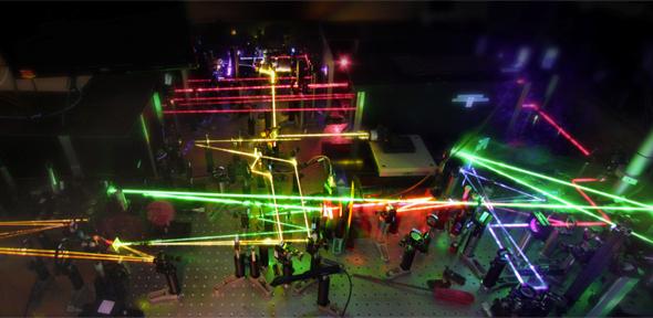 The laser set-up in the lab that led to the research results