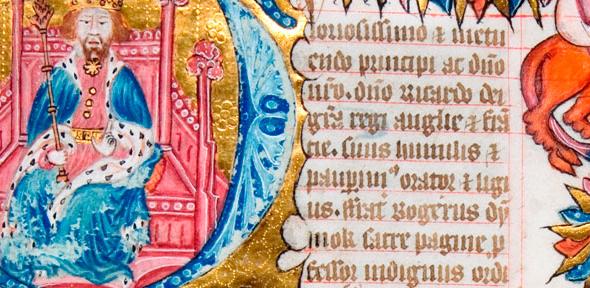 A detail from one of the manuscripts that will be on show in Trinity Hall Old Library for Open Cambridge. It records Roger Dymmok’s  refutation of the Lollard heresy.