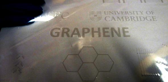 Graphene is a one-atom thick layer of carbon atoms. Producing high-quality single layers in a manner compatible with industrial processes is just one of the challenges that researchers will be trying to surmount. The image shows a printed graphene device.