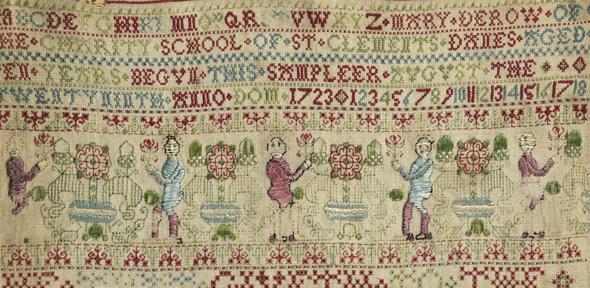 1723 Sampler by Mary Derow, St Clement Danes School