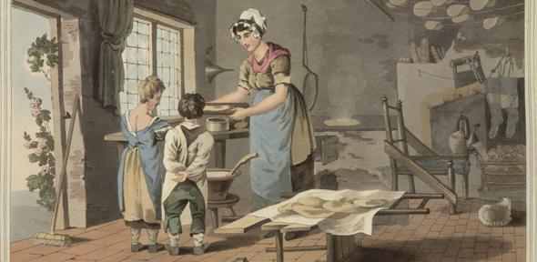 Painting of a woman making oat cakes by George Walker (1781-1856)